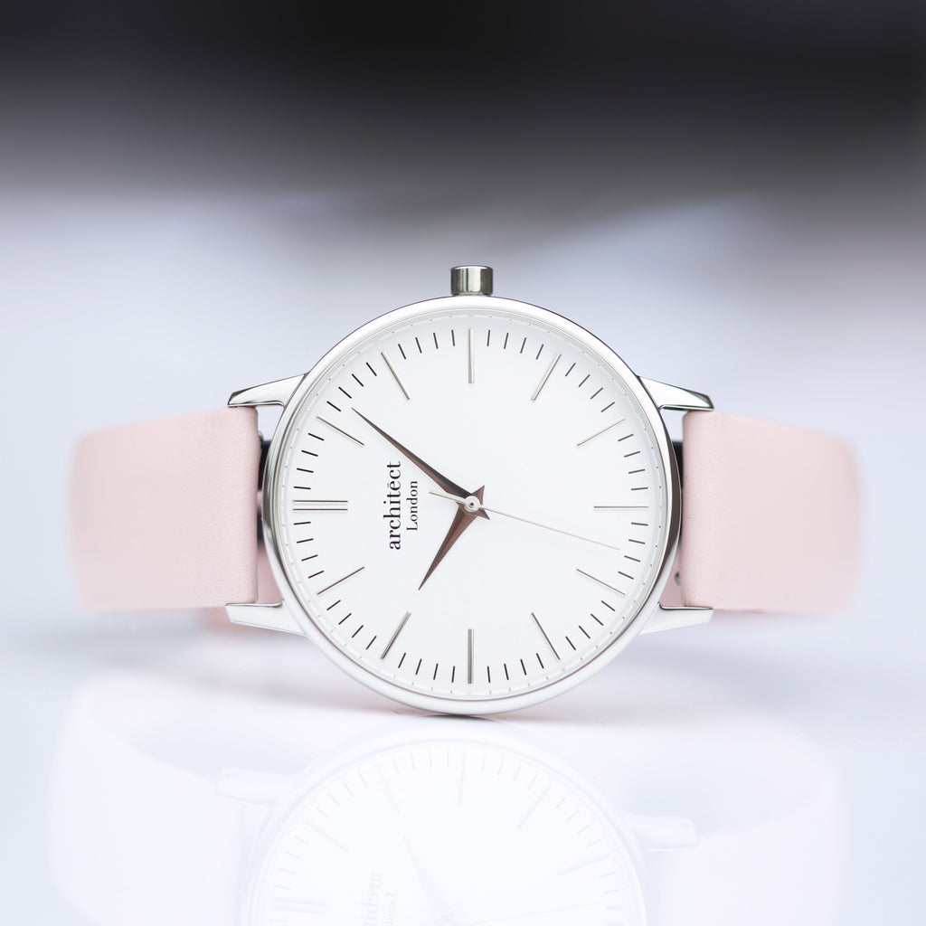Bespoke Architect Blanc Watch Silver Light Pink Strap - Shop Watches At Gift Moments - 1