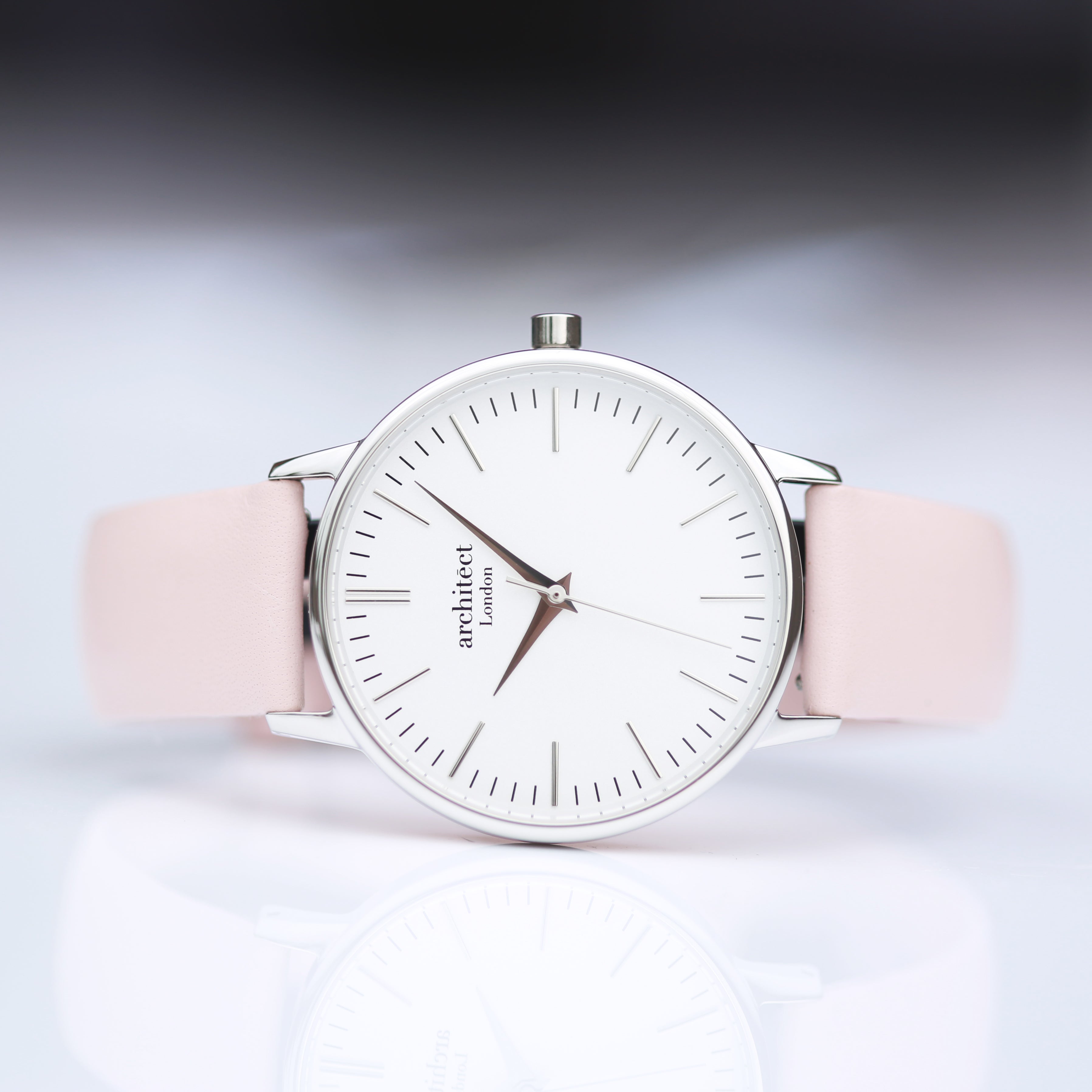 Bespoke Architect Blanc Watch Silver Light Pink Strap - Shop Watches At Gift Moments - 1