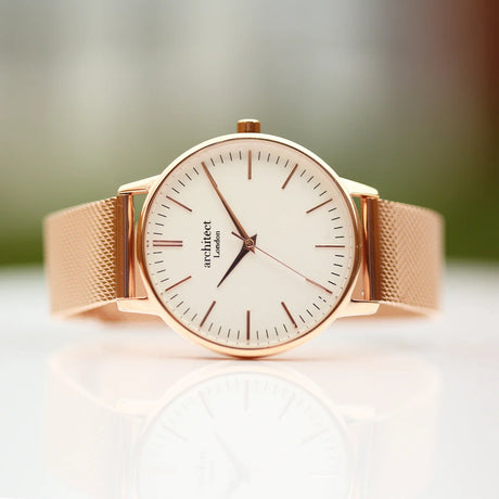Bespoke Ladies Architēct Blanc Watch Rose Gold Mesh: 3 - Watches By Architect Watches