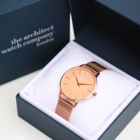 Bespoke Ladies Architēct Coral Watch Rose Gold Mesh: 3 - Watches By Architect Watches