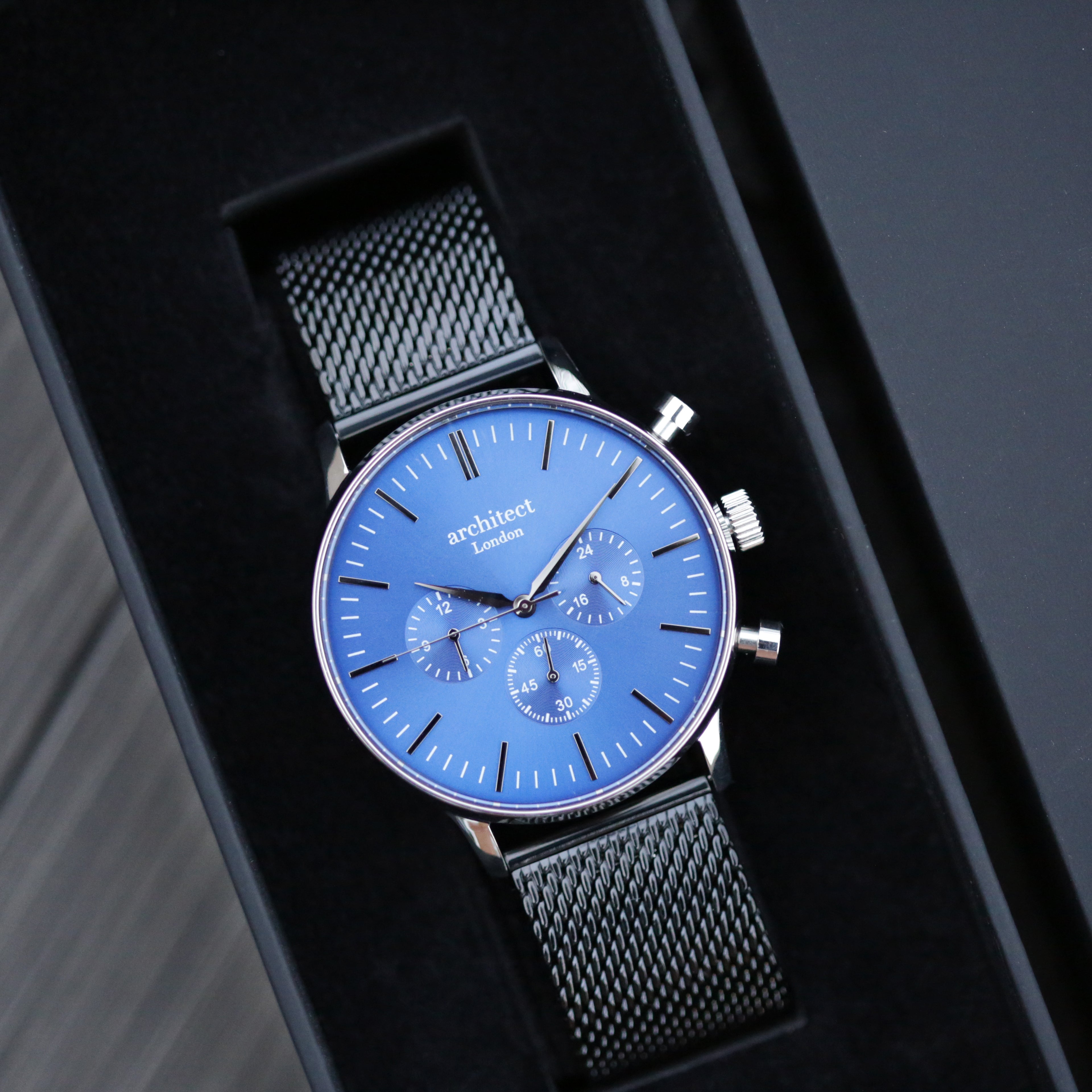 Bespoke Men’s Architect Motivator Blue Face Black Strap - Shop Watches At Gift Moments - 5