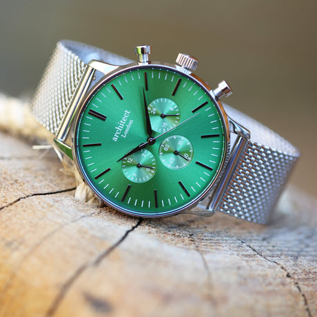 Bespoke Men’s Architect Motivator Green Silver: 2 - Watches By Architect Watches