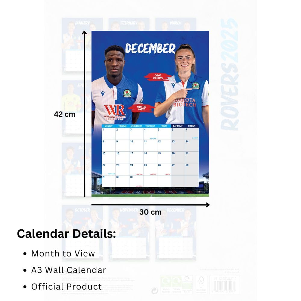 Blackburn Rovers FC A3 Calendar 2025: 5 - Calendars & Planners By Blackburn Rovers