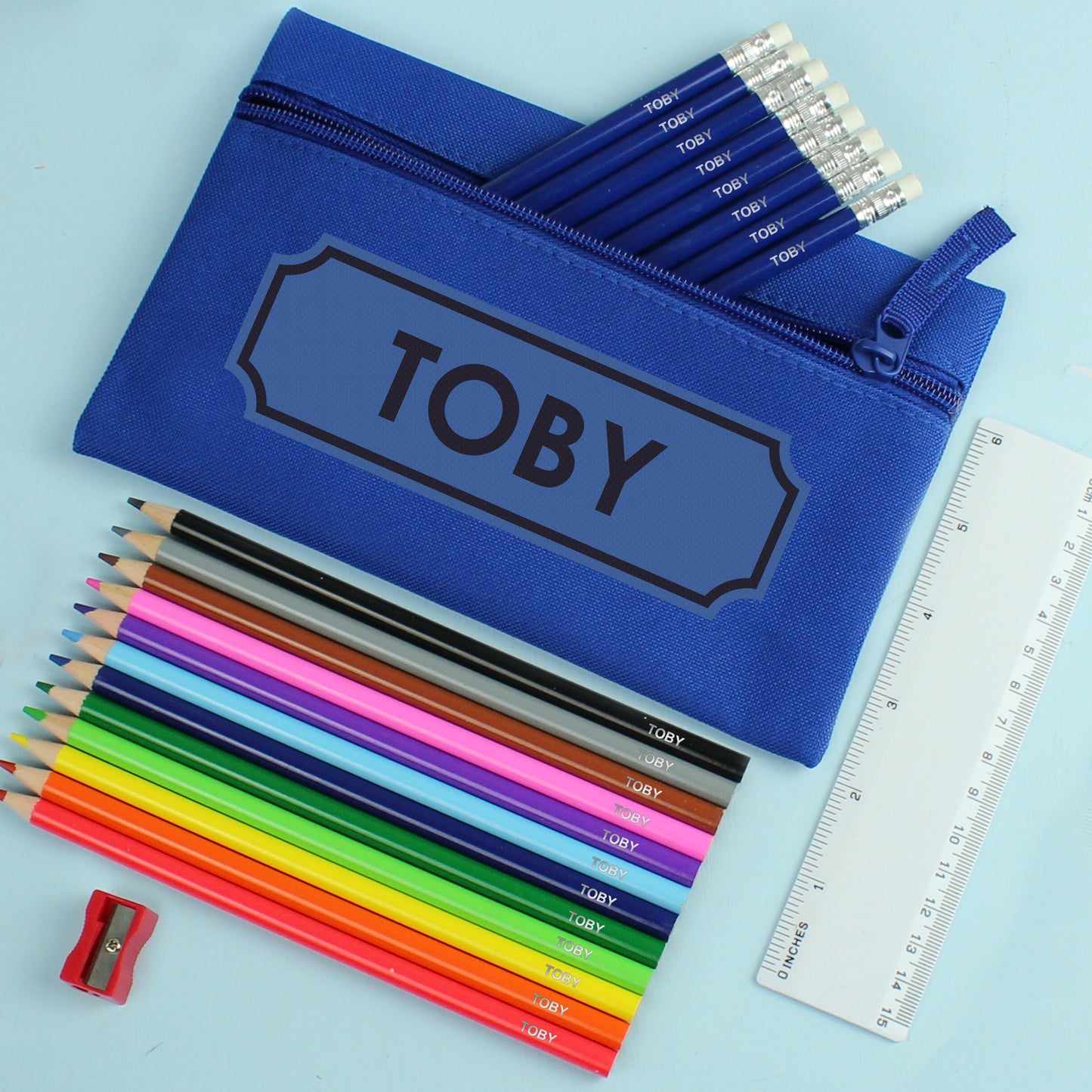 Blue Pencil Case with Personalised Pencils & Crayons: 2 - Pencil Cases & Sets By Gift Moments