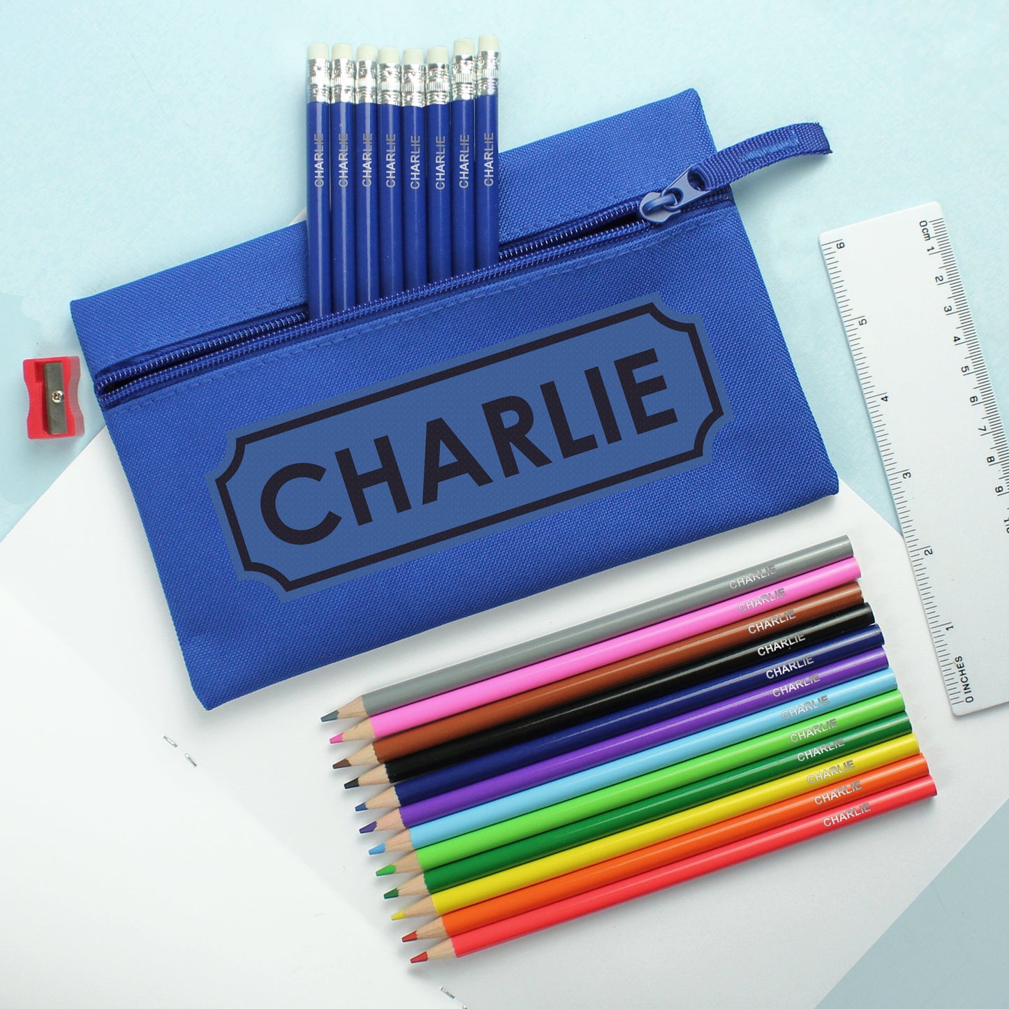 Blue Pencil Case with Personalised Pencils & Crayons: 1 - Pencil Cases & Sets By Gift Moments