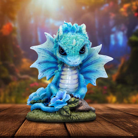 Blue Poppy Flower Dragon Figurine: 1 - Figurines Small (Under 15cm) By NN Designs