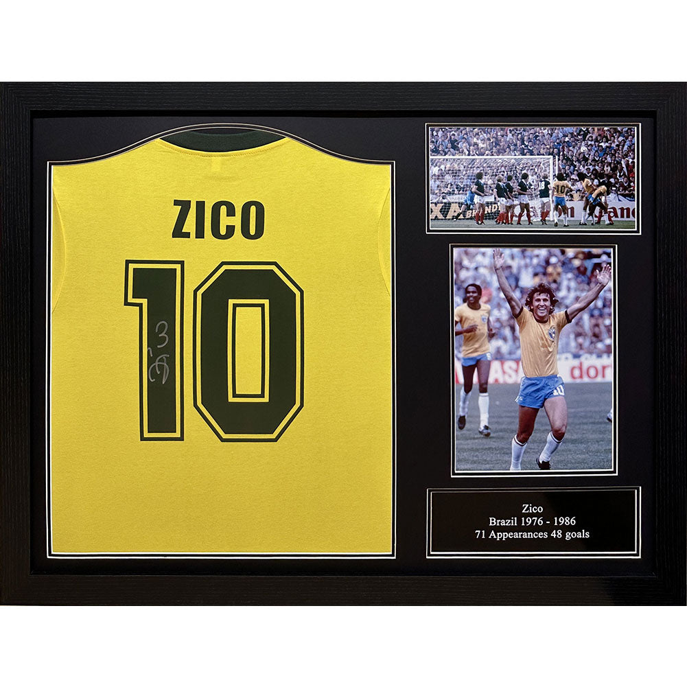 Brasil 1982 Zico Signed Shirt (Framed): 1 - Signed Memorabilia By Brazil