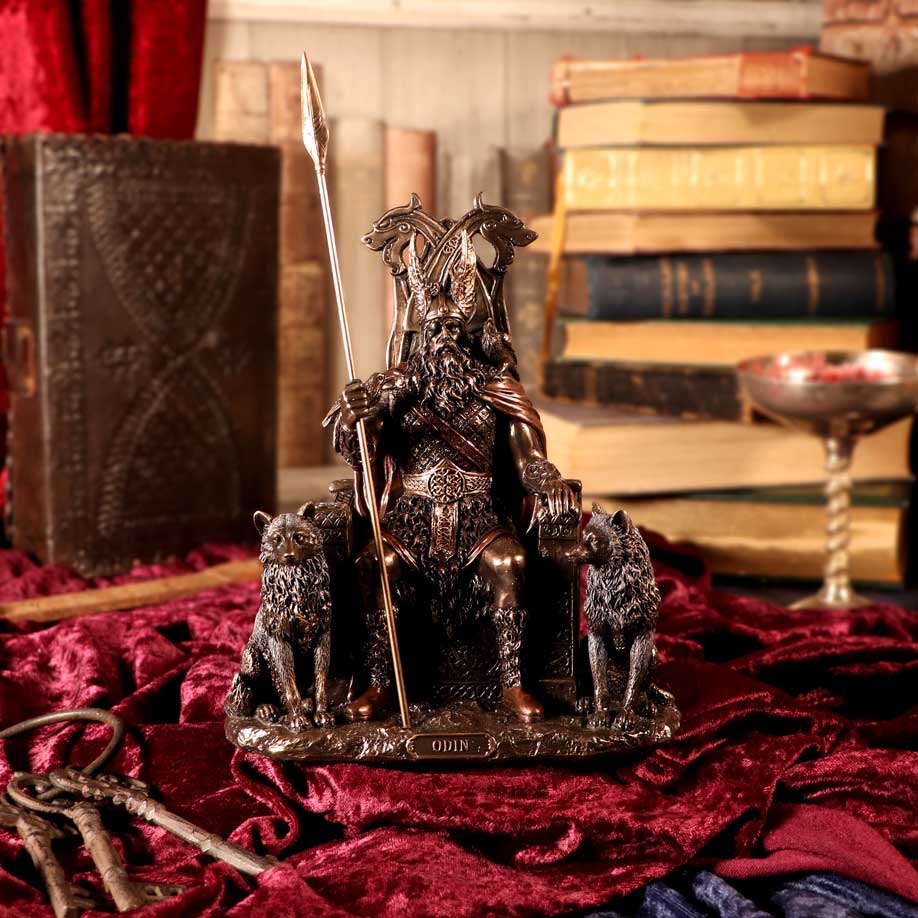 Bronze Odin All Father Wolves and Throne Figurine: 1 - Figures & Collectables By Gift Moments