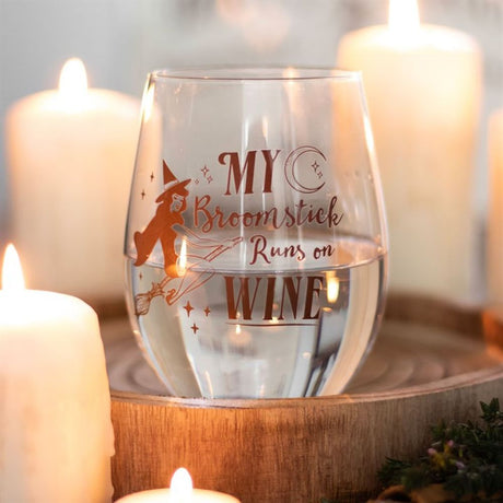 My Broomstick Runs on Wine Stemless Glass: 1 - Glassware By Gift Moments