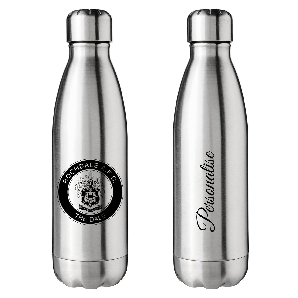 Personalised Rochdale AFC Crest Silver Insulated Water Bottle