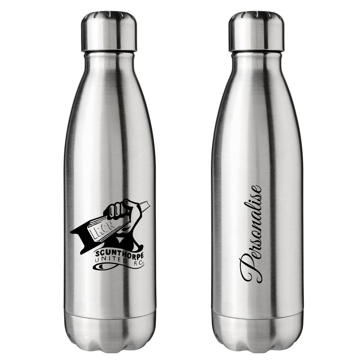 Personalised Scunthorpe United FC Crest Silver Insulated Water Bottle