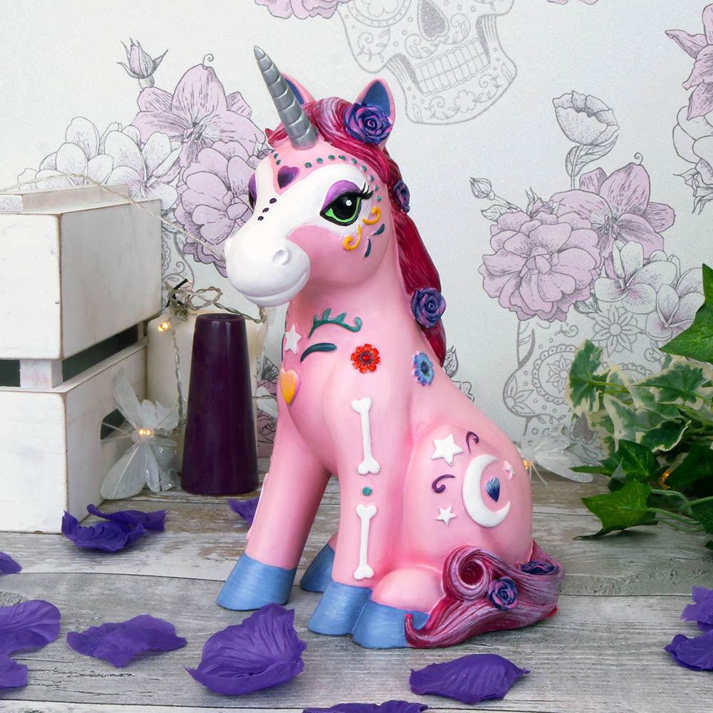 Candycorn Pink Day of the Dead Skeleton Unicorn Figurine: 1 - Figures & Collectables By NN Designs
