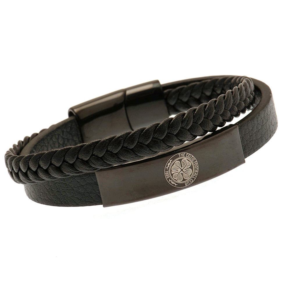 Celtic FC Black IP Leather Bracelet: 1 - Jewellery By Celtic