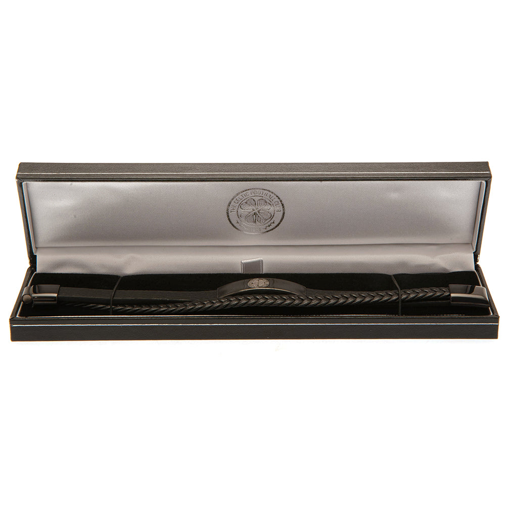 Celtic FC Black IP Leather Bracelet: 3 - Jewellery By Celtic