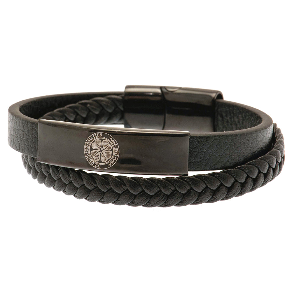 Celtic FC Black IP Leather Bracelet: 2 - Jewellery By Celtic