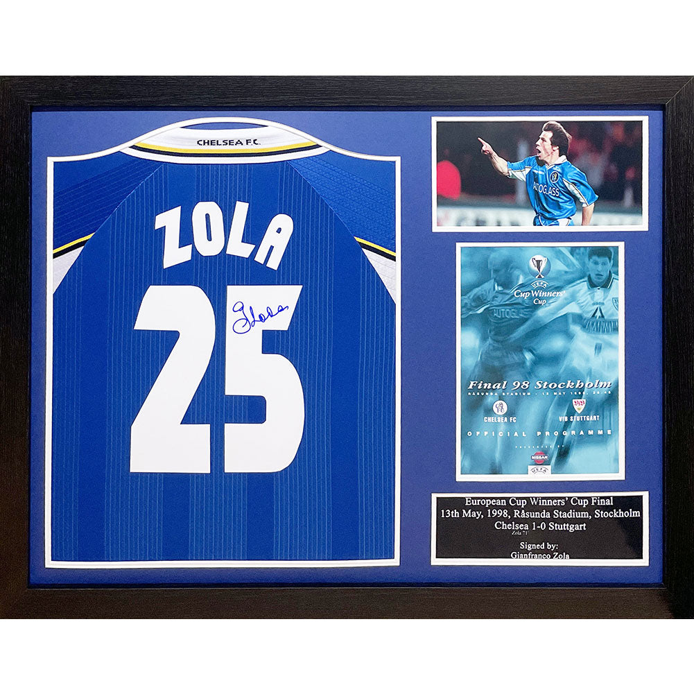 Chelsea FC 1998 Zola Signed Shirt (Framed): 1 - Signed Memorabilia By Chelsea