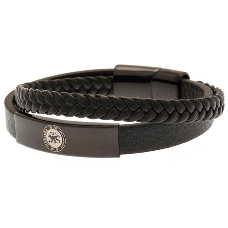 Chelsea FC Black IP Leather Bracelet: 2 Jewellery By Chelsea