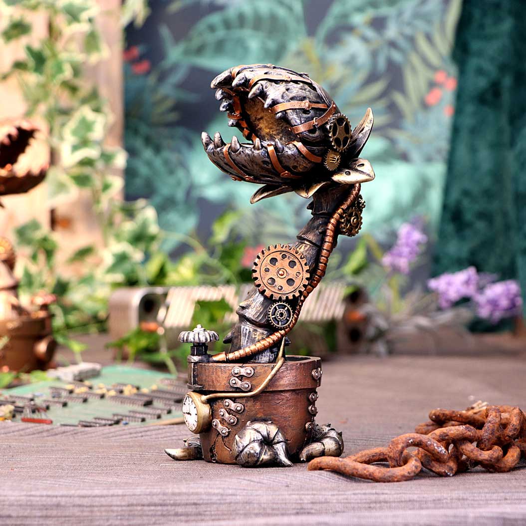 Cogwork Carnivore 24.3cm Bronze Mechanical Flesh Eating Plant Figurine: 1 - Figures & Collectables By Gift Moments