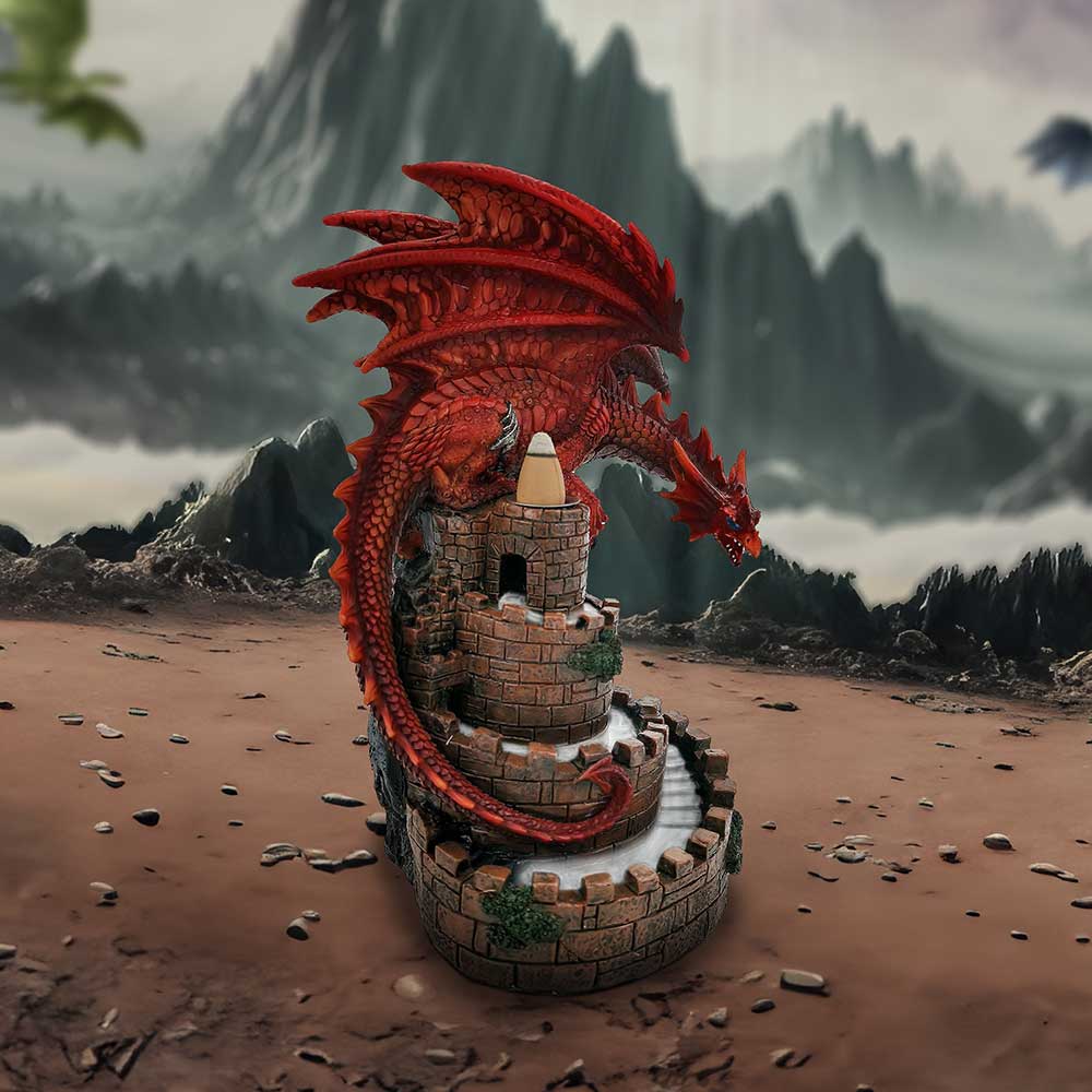Crimson Keep Red Dragon Backflow Incense Burner 22cm: 1 - Incense Holders By Gift Moments