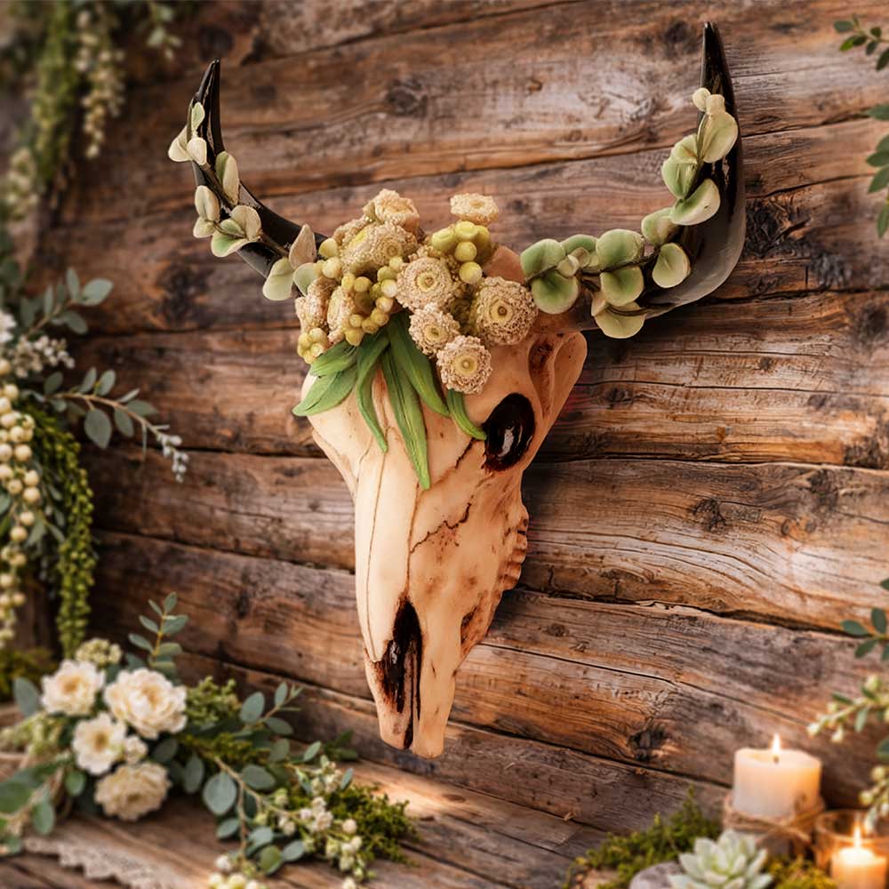 Floral Crown Skull Ornament 27.5cm - Shop Wall Hanging Sculptures At Gift Moments - 1
