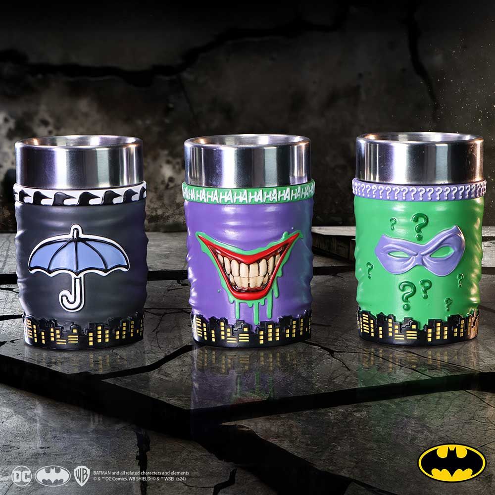 DC Batman Villain Mini Cup Set Joker Riddler and Penguin: 2 - Shot Glasses By Batman