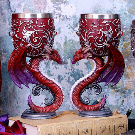 Dragons Devotion Twin Dragon Heart Set of Two Goblets: 1 - Goblets & Chalices By NN Designs