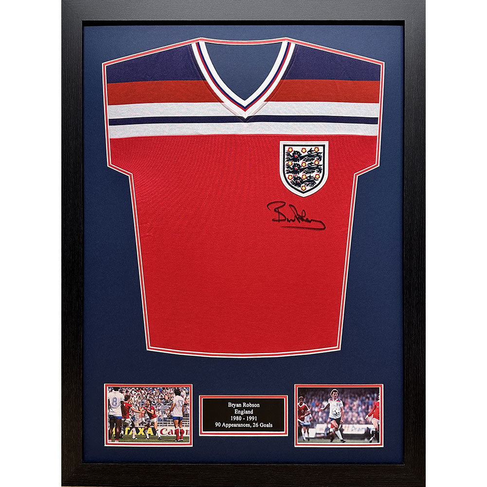 Framed Bryan Robson Signed England FA 1982 Shirt: 1 - Signed Memorabilia By England