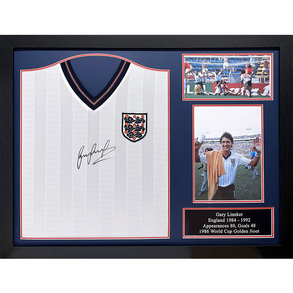 England FA 1986 Lineker Signed Shirt (Framed): 1 - Signed Memorabilia By England
