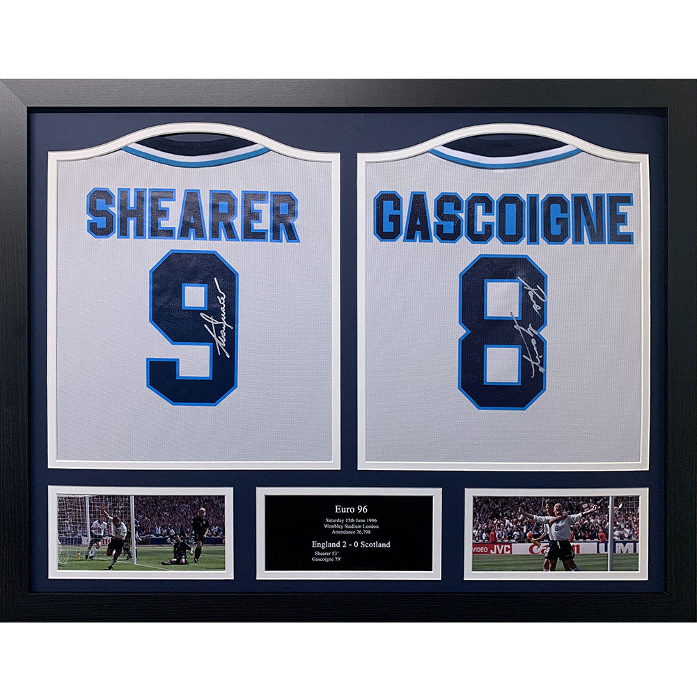 England FA 1996 Shearer & Gascoigne Signed Shirts (Dual Framed): 1 - Signed Memorabilia By England
