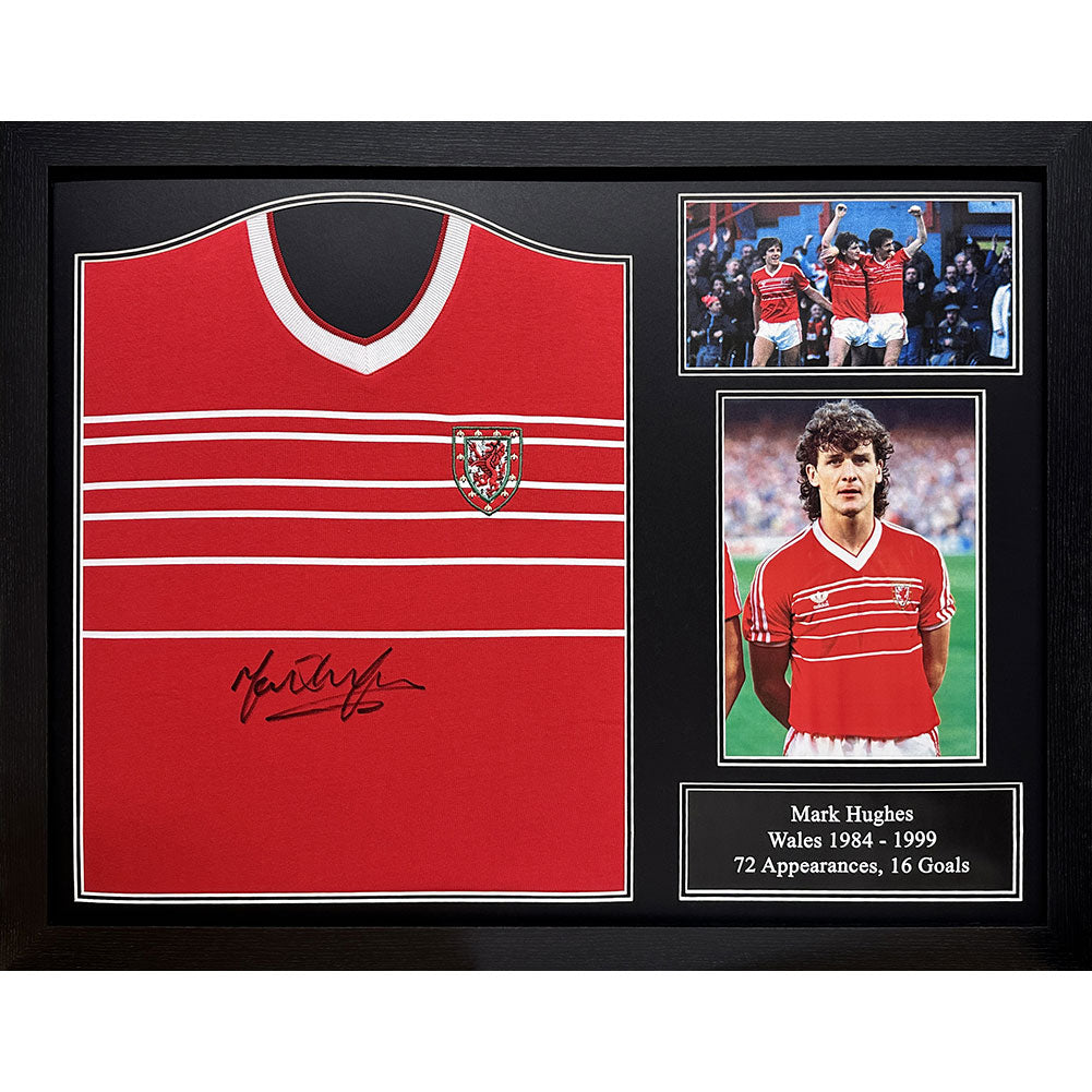 FA Wales 1984 Hughes Signed Shirt (Framed): 1 - Signed Memorabilia By Wales