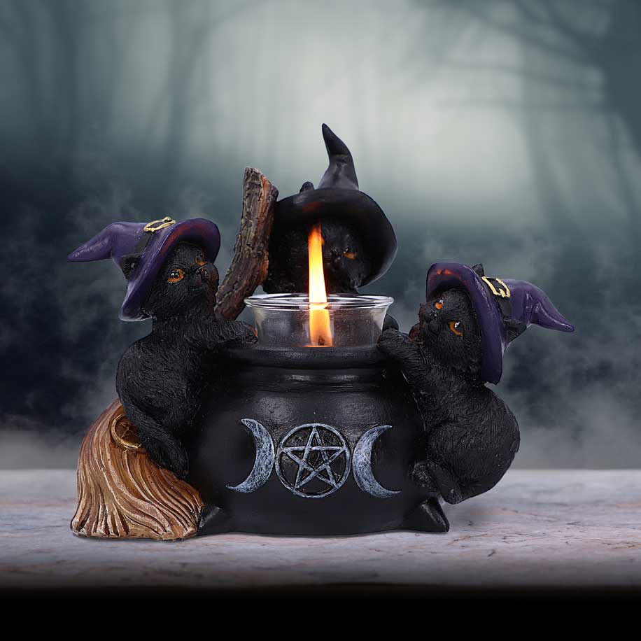 Familiar Cauldron Black Cat Candle Holder 12.5cm: 1 - Candles & Holders By Gift Moments