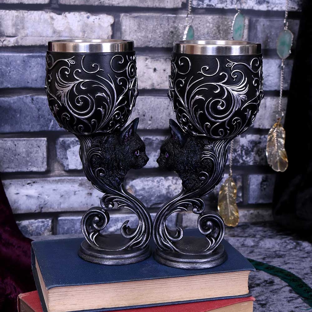 Familiars Love Twin Cat Heart Set of Two Goblets: 1 - Goblets & Chalices By NN Designs