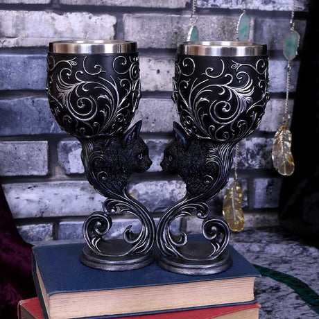 Familiars Love Twin Cat Heart Set of Two Goblets: 1 - Goblets & Chalices By NN Designs