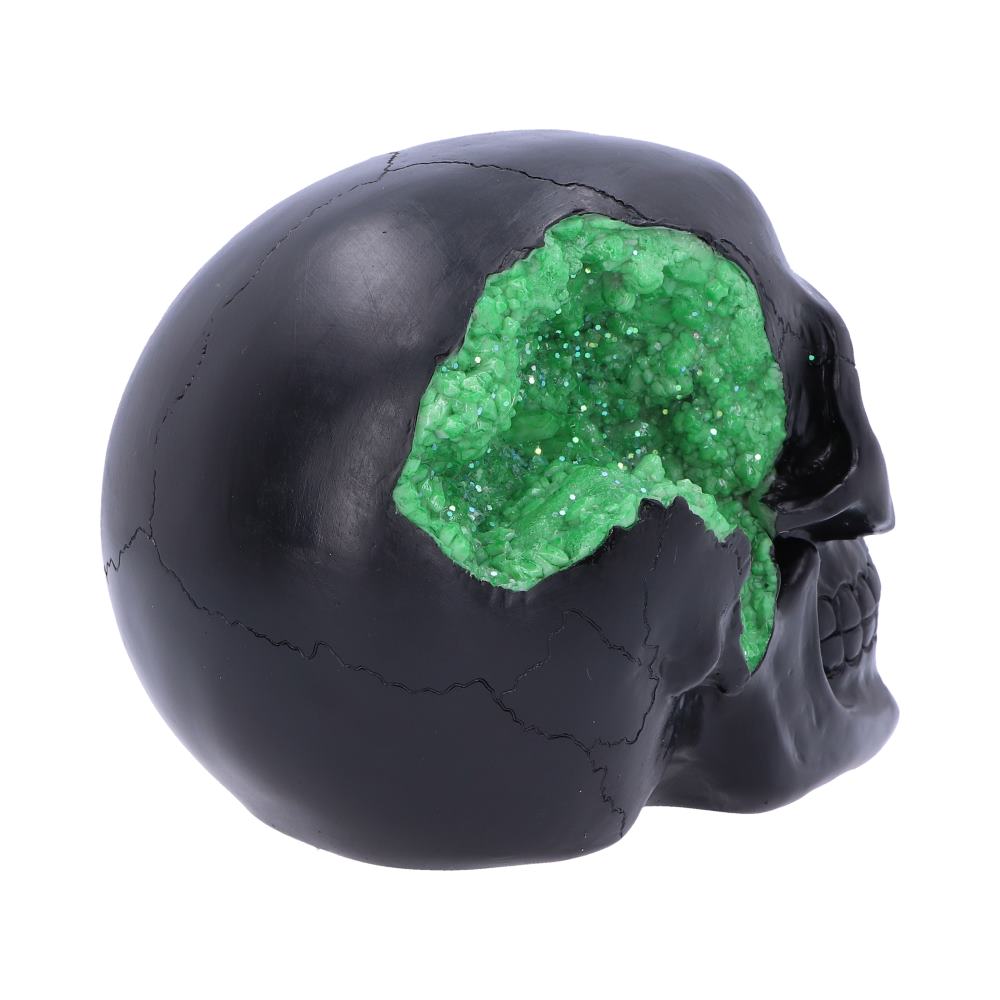 Geode Skull Black Green Gothic Glitter Skull Figurine: 5 - Figures & Collectables By NN Designs