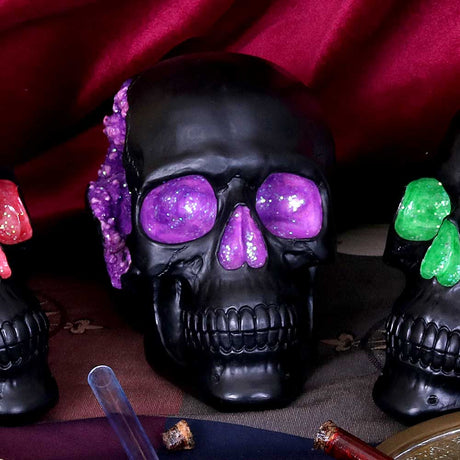 Geode Skull Black Purple Gothic Glitter Skull Figurine: 1 - Figurines Medium (15-29cm) By NN Designs