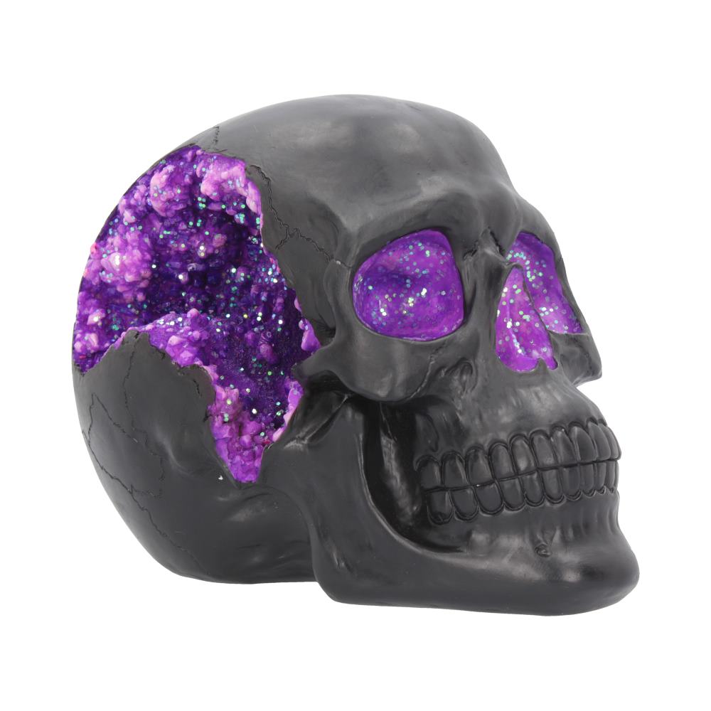 Geode Skull Black Purple Gothic Glitter Skull Figurine: 2 - Figurines Medium (15-29cm) By NN Designs