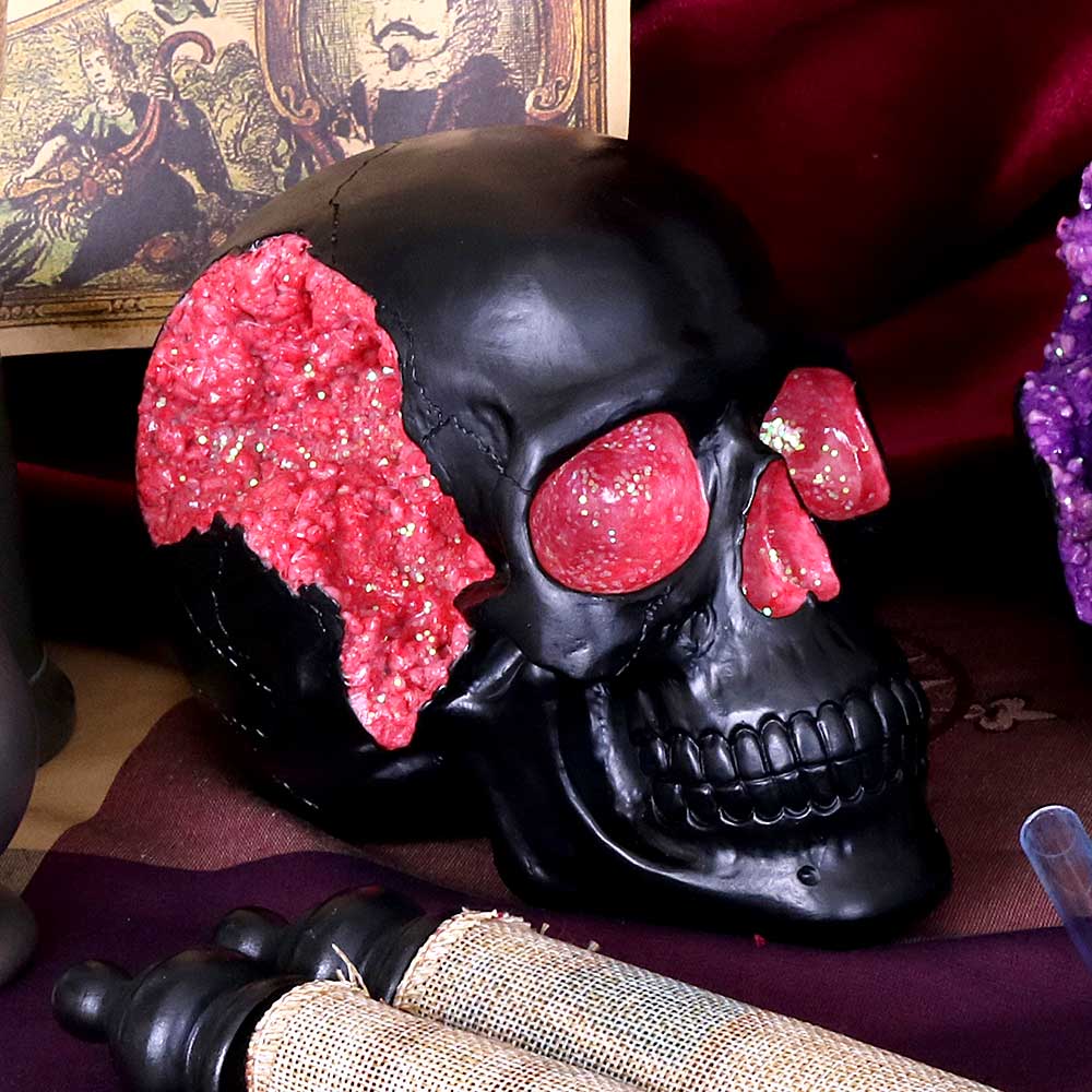 Geode Skull Black Red Gothic Glitter Skull Figurine: 1 - Figures & Collectables By NN Designs