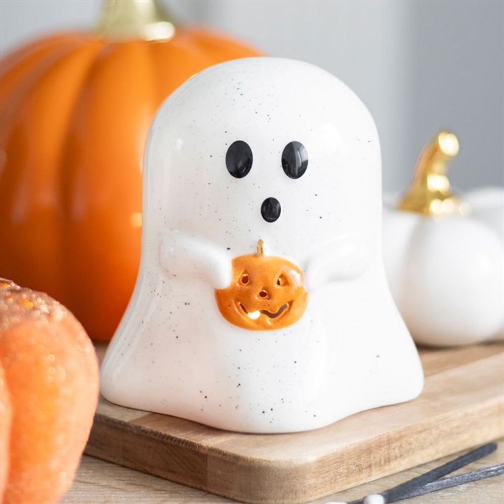 Ghost Shaped Tealight Candle Holder with Pumpkin: 1 - Candles By Gift Moments