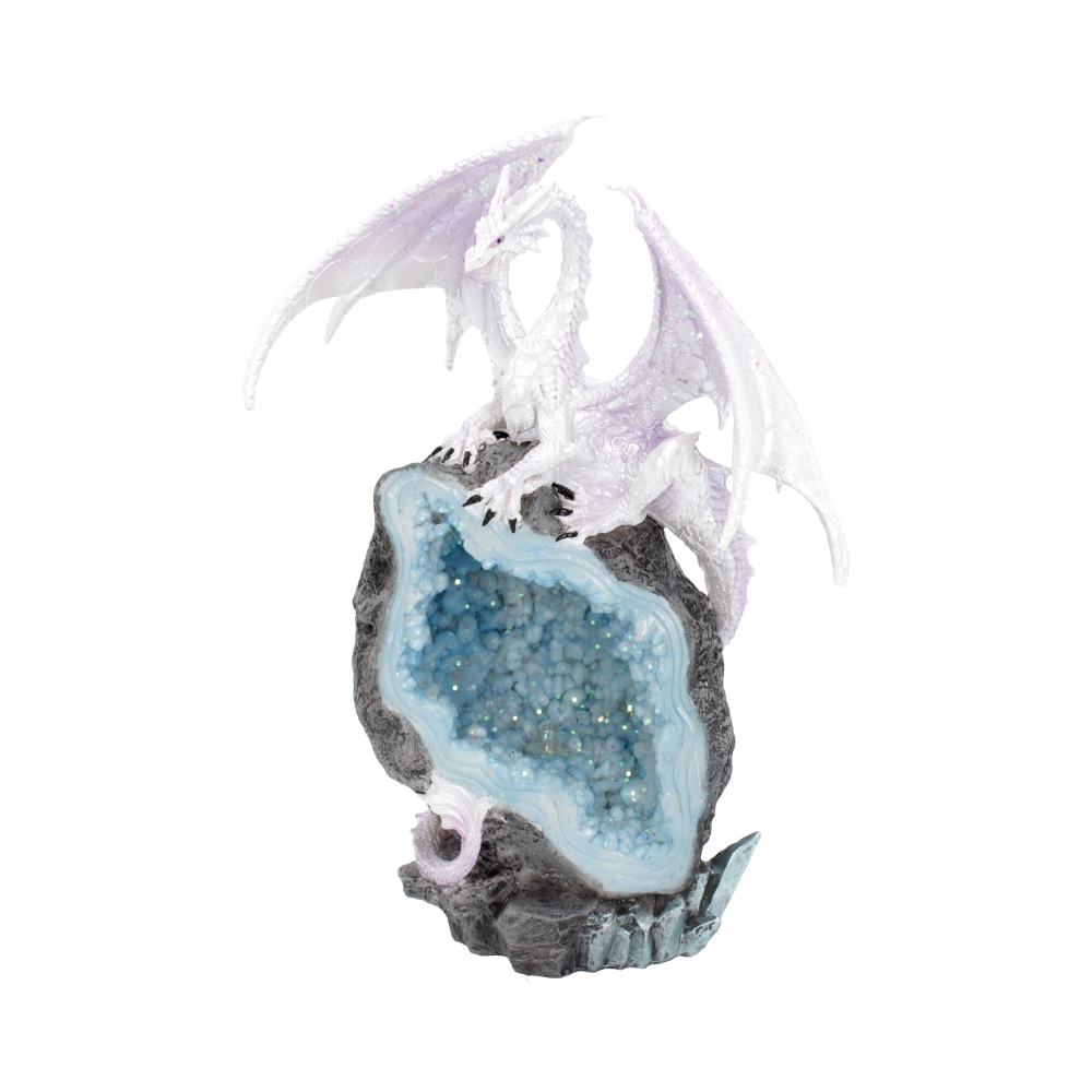 Glacial Custodian Fantasy White Dragon Sitting On A Geode 22cm: 2 - Figures & Collectables By Gift Moments