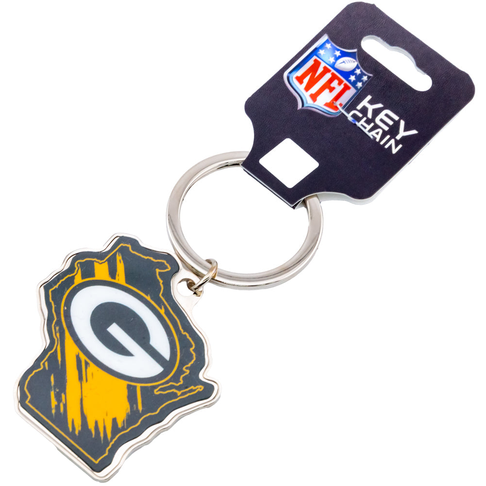 Green Bay Packers State Shape Keyring: 3 - Keyrings By American Sports