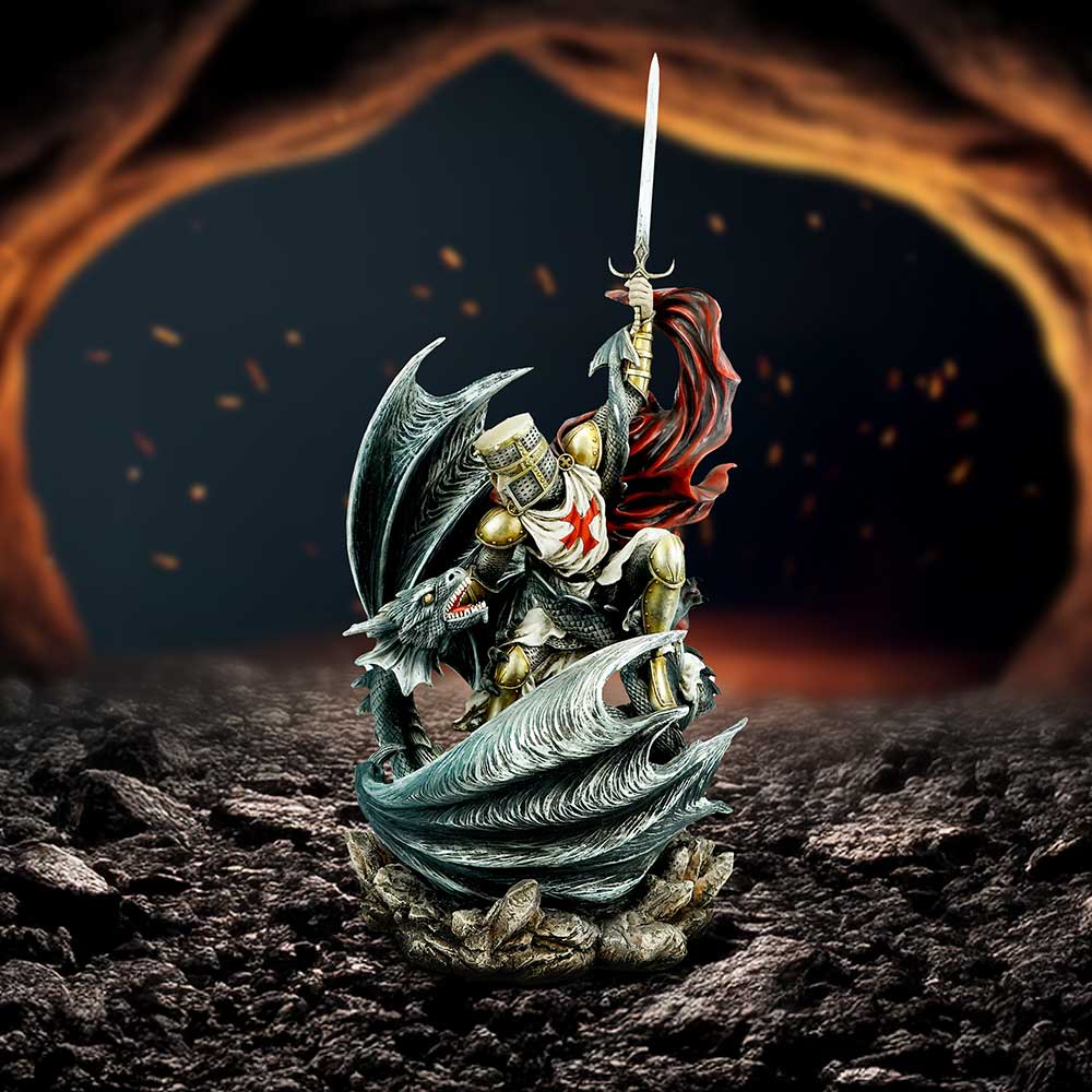 Legends Fall Templar Knight vs Dragon Resin Figurine: 1 - Figurines Large (30-50cm) By NN Designs