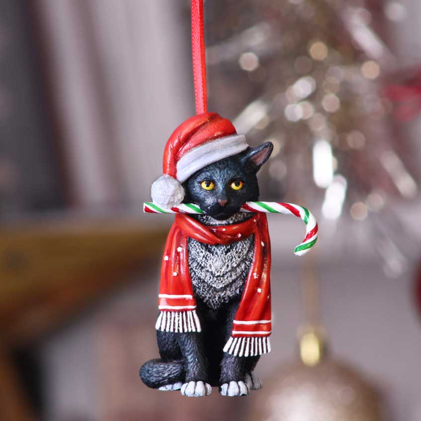 Lisa Parker Candy Cane Cat Hanging Ornament: 1 - Hanging Decorations By Lisa Parker