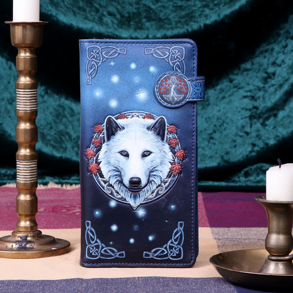 Lisa Parker Guardian of the Fall White Autumn Wolf Embossed Purse: 1 - Purses By Lisa Parker