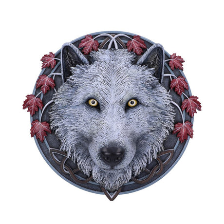 Lisa Parker Guardian of the Fall White Autumn Wolf Wall Plaque: 2 - Wall Hanging Sculptures By Lisa Parker