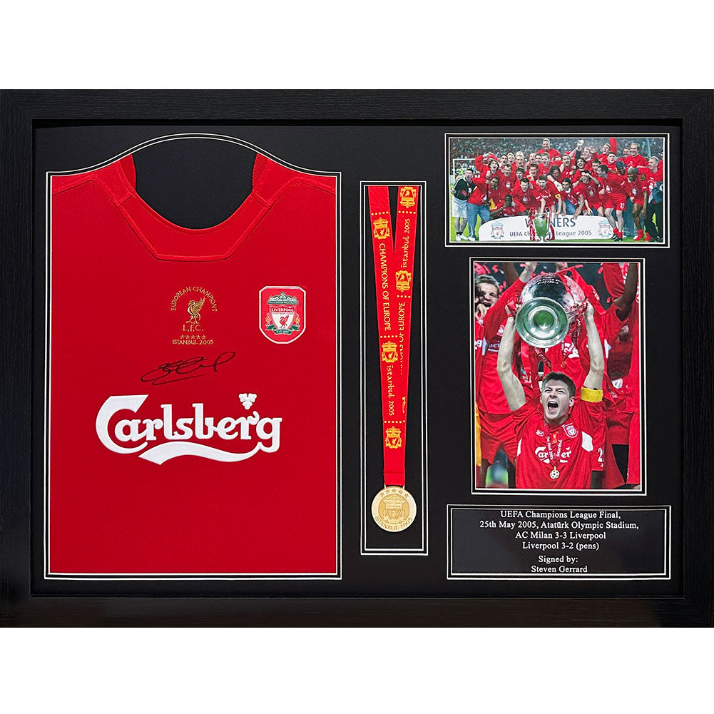 Liverpool FC 2005 Gerrard Signed Shirt & Medal (Framed): 1 - Signed Memorabilia By Liverpool