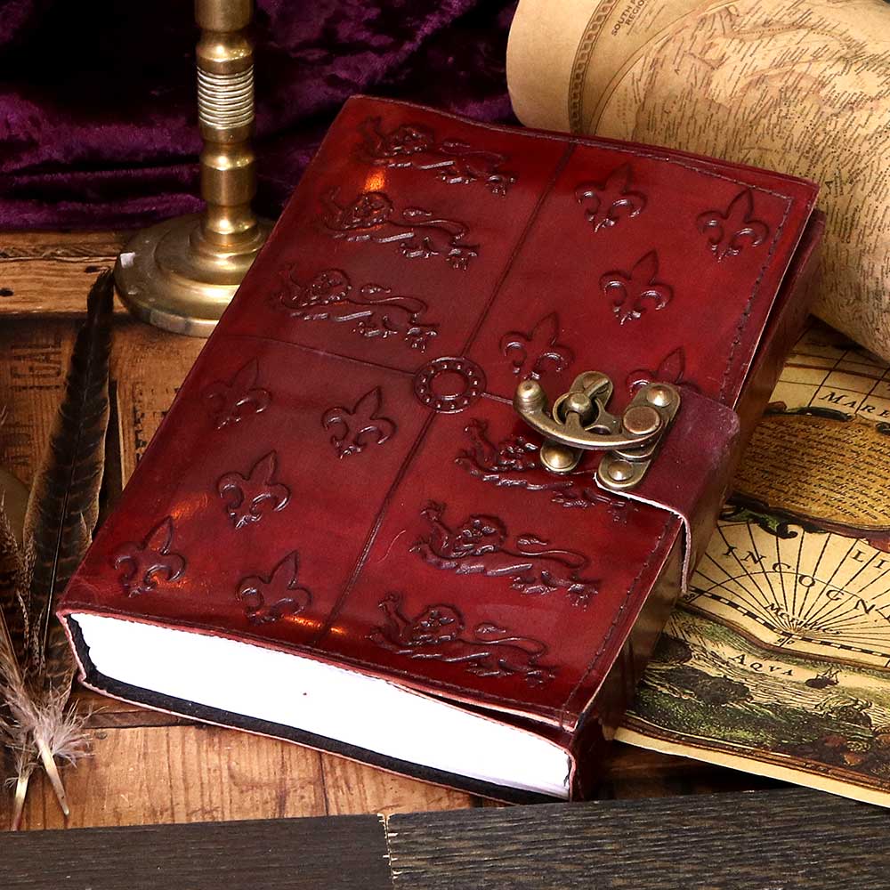 Lockable Red Leather Medieval Embossed Journal: 1 - Leather Journals By NN Designs