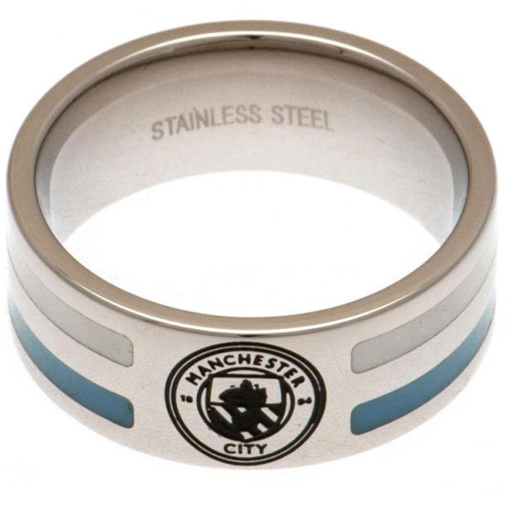 Manchester City FC Colour Stripe Ring Medium: 1 - Jewellery By Manchester City