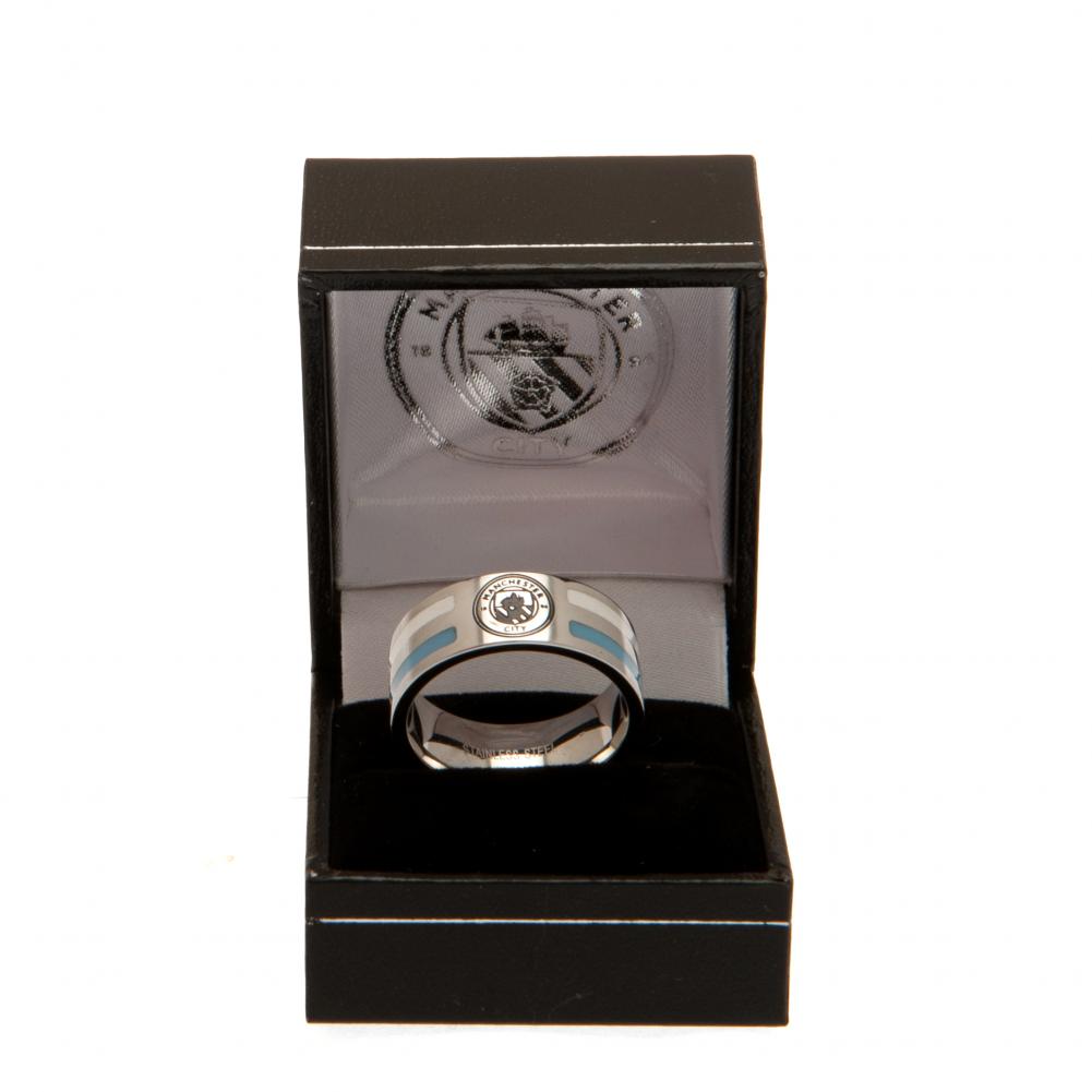 Manchester City FC Colour Stripe Ring Medium: 3 - Jewellery By Manchester City