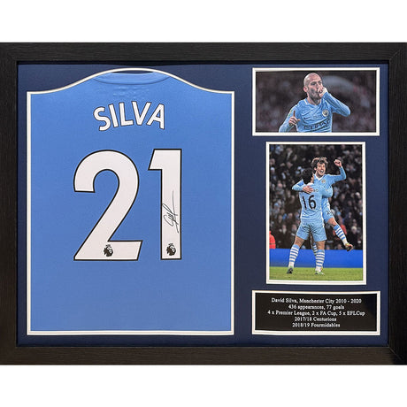 David Silva Signed Framed Manchester City Shirt: 1 - Signed Memorabilia By Manchester City
