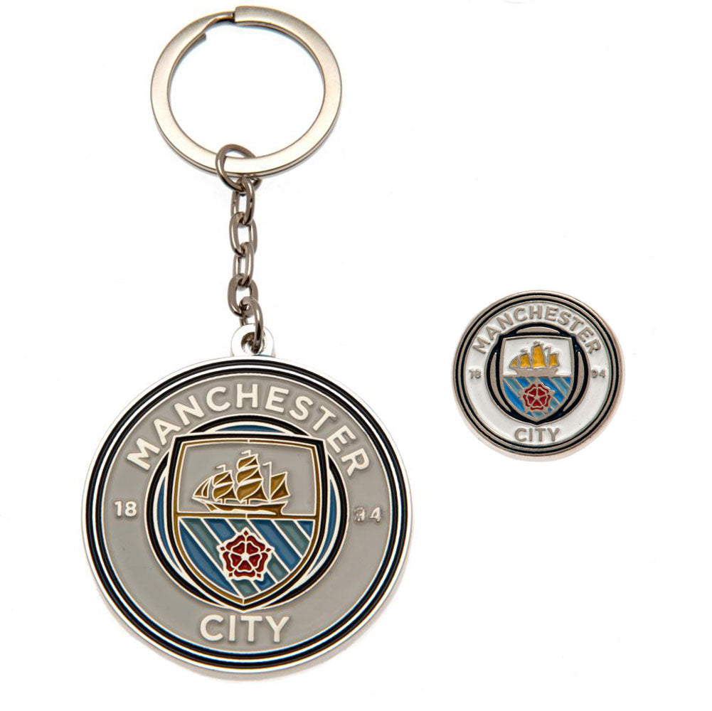 Manchester City FC Keyring & Badge Set: 1 - Keyrings By Manchester City